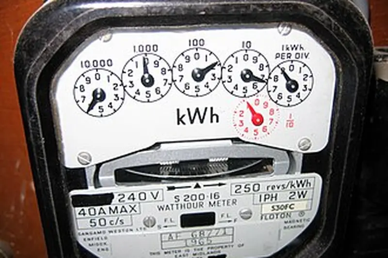 Close-up of the dials on an electricity meter