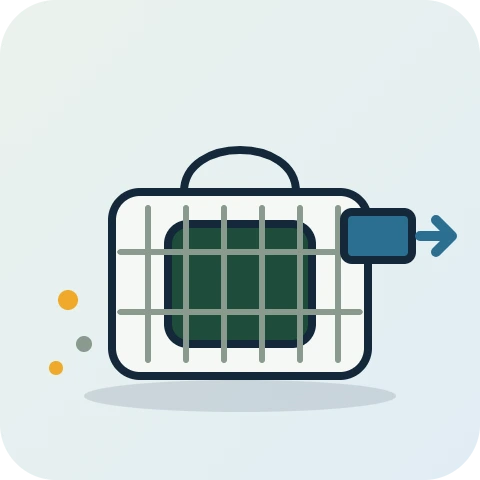 Illustration of a solids-handling pond pump inside a protective cage