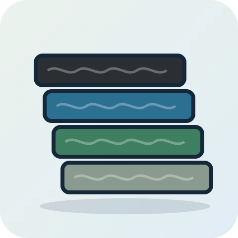 Illustration of a stack of pond filter mats in four densities